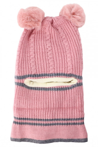 Caciula tip cagula, pentru copii, tricotata, captuseala fleece, NO7739, 3-4 ani, Roz