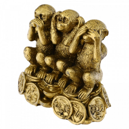 Figurina maimute Omerta, Nu vad nu aud nu vorbesc, Feng Shui, Noroc, NO9, 9 x 10 cm, Auriu