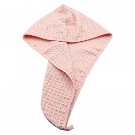 Prosop pentru uscat parul, absorbant, cu un nasture pentru fixare, pentru adulti, imprimeu carouri, 65 x 26 cm, Roz pudra