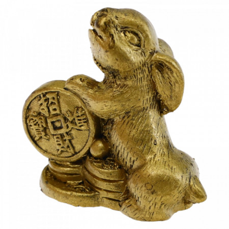 Iepure pe monede, Protectie, Succes, Dragoste,remediu Feng Shui, NO6757, 5.8 x 5 cm, Auriu