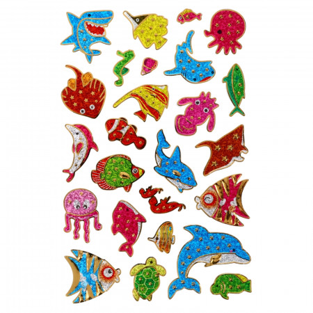 Set 25 stickere copii, 3D, Animale marine, TTS-004, 2 - 3 cm, Multicolor