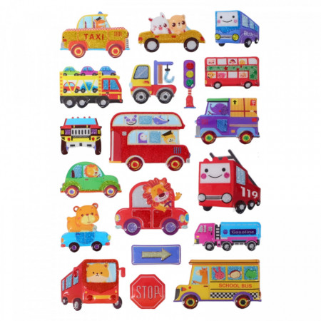Set Sticker 3D pentru copii, Automobile, 19 piese, Y-X007, 1 - 4 cm, Multicolor
