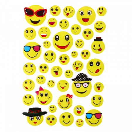 Set Sticker 3D pentru copii, Emoji, 45 piese, ALP205, 1.5 - 4.5 cm, Multicolor