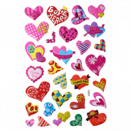 Set Sticker 3D pentru copii, Inimi, 30 piese, Y-X016, 1 - 3 cm, Multicolor