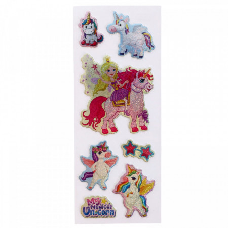 Set Sticker 3D pentru copii, Magic Unicorn, 7 piese, CB464, 2.6 - 6.5 cm, Multicolor
