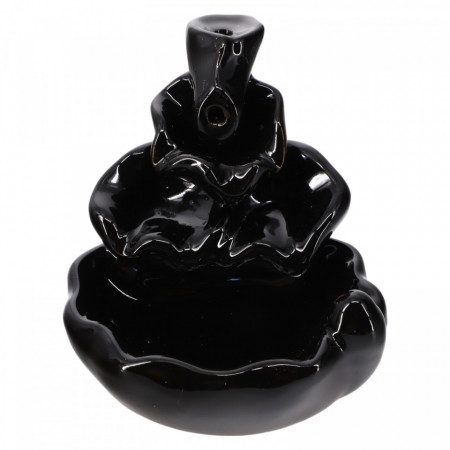 Suport pentru conuri parfumate, aromaterapie, cu efect cascada, Backflow, Feng Shui, NO889, 10 x 11 cm, Negru