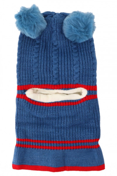 Caciula tip cagula, pentru copii, tricotata, captuseala fleece, NO7740, 3-4 ani, Albastru