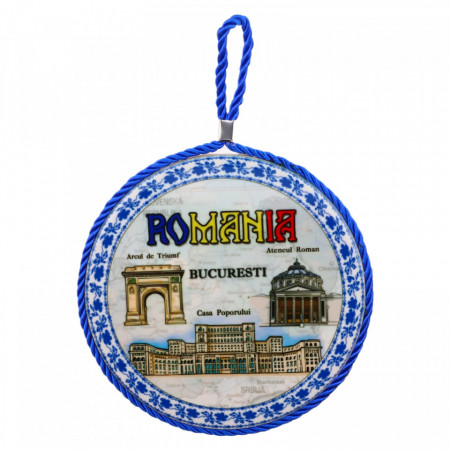 Decoratiune din ceramica, Romania, Bucuresti, de perete, NO860, 16.8 cm, Multicolor
