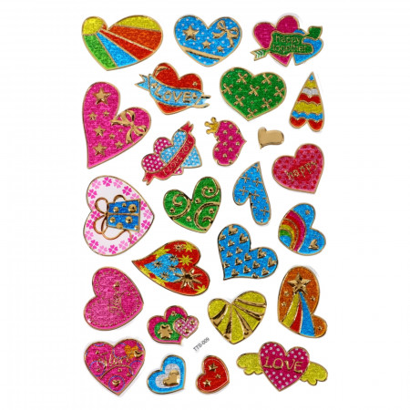 Set 25 stickere copii, 3D, Inimi, TTS-009, 2 - 3 cm, Multicolor