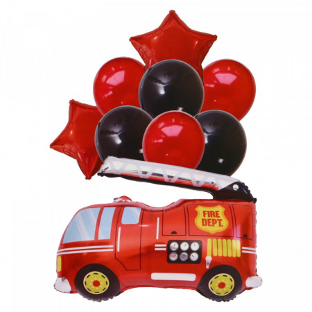 Set 9 baloane, Folie aluminiu, Masina pompieri, 80 x 74 cm, Multicolor