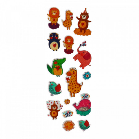 Set Sticker 3D pentru copii, Animale, 16 piese, LVA018, 0.8 - 3.8 cm, Multicolor