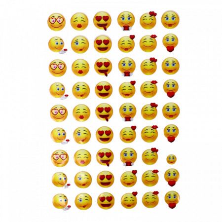 Set Sticker 3D pentru copii, Emoji, 54 piese, ALP091, 2 cm, Multicolor