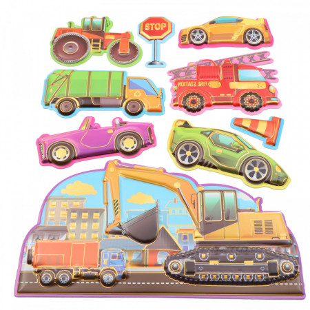 Set Sticker 3D pentru copii, Masinute, decor camera, 9 piese, JJ-FD012, Multicolor