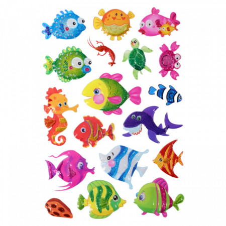 Set Sticker 3D pentru copii, Pesti, 18 piese, Y-X012, 1 - 4 cm, Multicolor