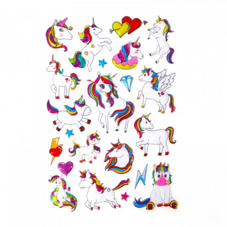 Set Sticker 3D pentru copii, Unicorni, 21 piese, Y-X004, 1 - 4 cm, Multicolor