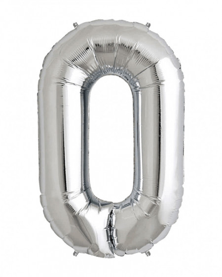 Balon din folie metalizata, 80 cm, cifra 0, Argintiu