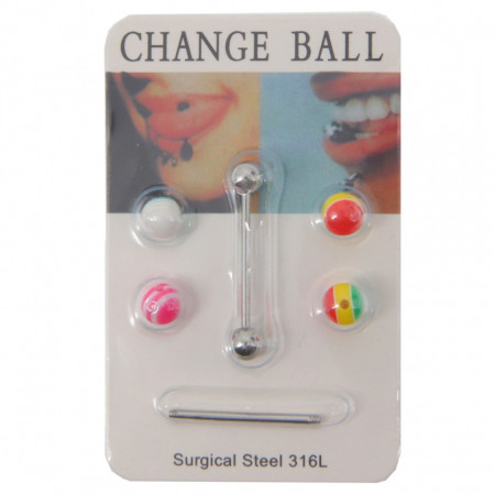 Piercing limba, Otel chirurgical, 4 sfere schimb, 1 tija bonus, NO463, 3 cm, Multicolor