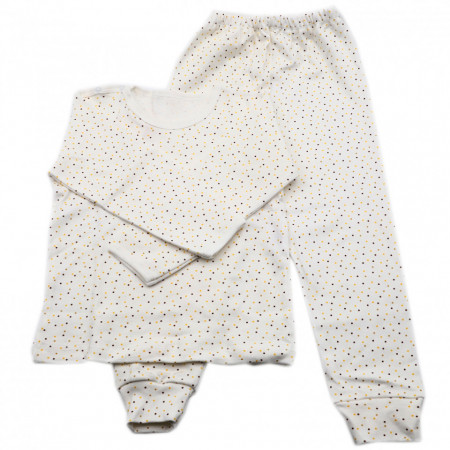 Pijamale copii, Model Alb cu punctulete galben maro, Model Romanesc, Bumbac, 3 - 4 ani, P34P12
