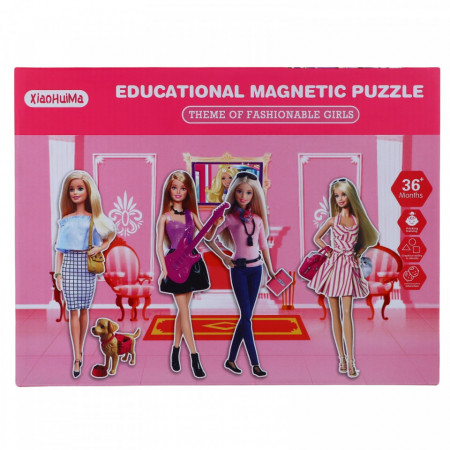 Puzzle magnetic, educational, Fashion Girls, cutie de depozitare, 129 piese