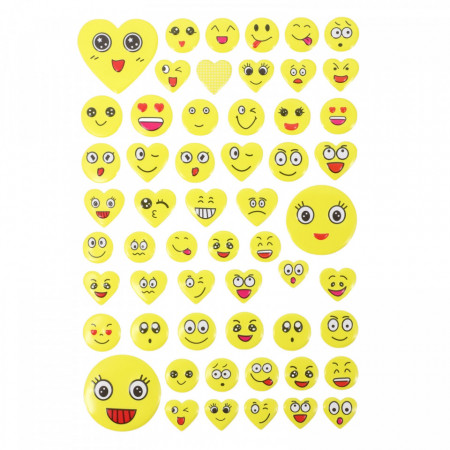 Set Sticker 3D pentru copii, Emoji, 56 piese, ALP204, 2 - 4 cm, Multicolor