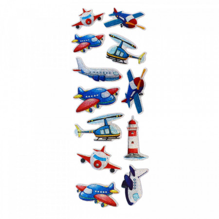 Set Sticker 3D pentru copii, Transport aerian, 12 piese, CB373, 2.7 - 4 cm, Multicolor