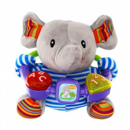 Jucarie de plus, Elefant, pentru bebelusi, cu sunete si cantece amuzante, 17 cm, 0 luni, Multicolor