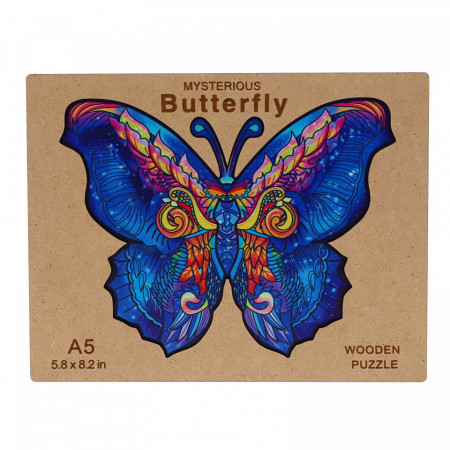 Puzzle Fluture, din lemn, cutie pentru depozitare, 15 x 21 cm, 100 piese, Multicolor