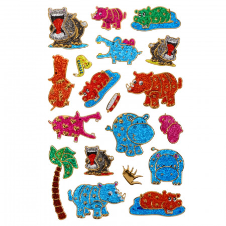 Set 19 stickere copii, 3D, Hipopotami si rinoceri TTS-003, 2 - 3 cm, Multicolor