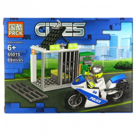 Set de constructie, tip City Police, Motocicleta de politie si bancomat, 69 piese