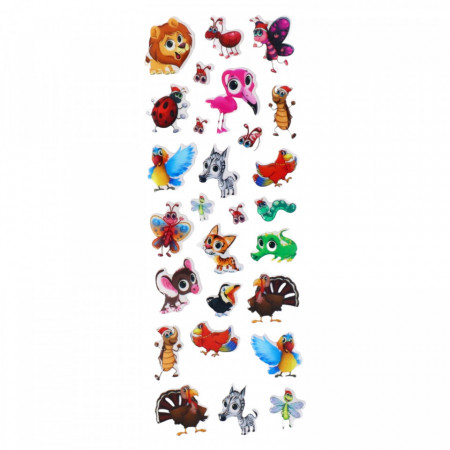 Set Sticker 3D pentru copii, Animale, 27 piese, LVA005, 1 - 2 cm, Multicolor