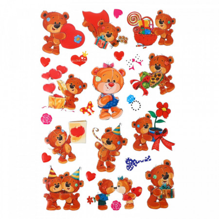 Set Sticker 3D pentru copii, Emoji, Te iubesc Ursulet, 24 piese, ALP208, 1.2- 7 cm, Multicolor