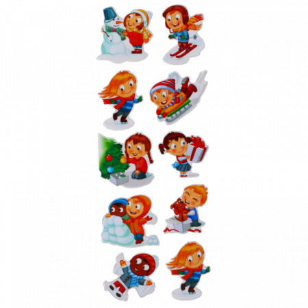 Set Sticker 3D pentru copii, Iarna la zapada, 10 piese, VK854, 1.5 - 2.5 cm, Multicolor