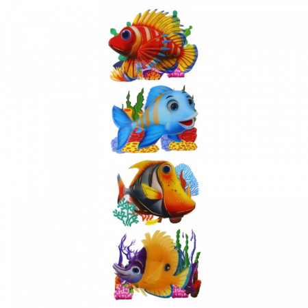 Set Sticker 3D pentru copii, Pesti, 4 piese, DFF-216, 11 cm, Multicolor
