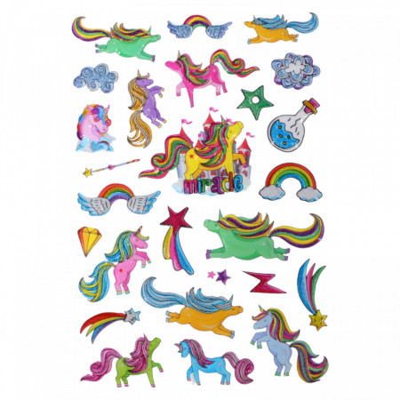 Set Sticker 3D pentru copii, Unicorni, 26 piese, Y-X002, 1 - 4 cm, Multicolor