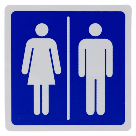 Semn indicator toaleta, barbat si femeie, autoadeziv, 10 cm, Albastru