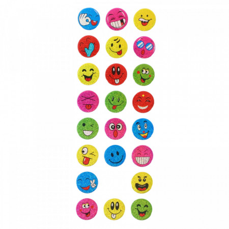 Set Sticker 3D pentru copii, Emoji, Funny Face, 24 piese, CB356, 1.7 cm, Multicolor