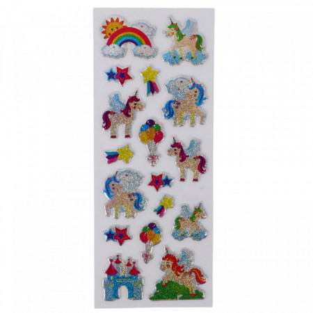 Set Sticker 3D pentru copii, Unicorni, 17 piese, CB456, 1 - 3 cm, Multicolor