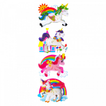Set Sticker 3D pentru copii, Unicorni, 4 piese, DFF-204, 10 cm, Multicolor