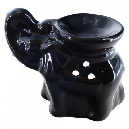Suport lumanare, aromaterapie, ceramica, difuzor pentru uleiuri esentiale, Elefant, Feng Shui, AR10A, 7.5 x 10 cm, Negru