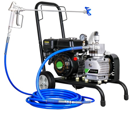 Pompa de vopsit si zugravit AIRLESS cu Motor termic si Diafragma Profesionala cu Carucior - Complet Echipata 1/4" , 5.5CP, 5.5L/min - WP-APSG5