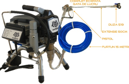 Pompa de vopsit si zugravit AIRLESS Piston Profesională cu Cadru - Echipata - 1/4", 3kW, 3.5L/min - WP-APSP3