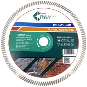 Disc DiamantatExpert TURBO pt. Beton Ranforsat Usor, Materiale de constructii 230x25,4/22.23(ring) (mm) taiere uscata sau umeda, Blue Line Profesional - DXQZ.BTGU.230.25-22 - Img 1
