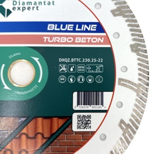 Disc DiamantatExpert TURBO Segmentat pt. Beton Ranforsat Usor, Materiale de constructii 230x25,4/22.23(ring) (mm) taiere uscata sau umeda, Blue Line Profesional - DXQZ.BTTC.230.25-22 - Img 4