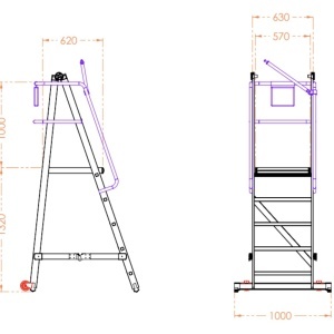 Scara industriala rabatabila (pliabila) din aluminiu cu 4 trepte si platforma h=132cm, inaltime de lucru 3,3m - CNO-SME-FWPL14 - Img 2