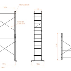 Schela aluminiu mobila 2x2(m), inaltime 4m, platforma 1,6x0,45(m), max. 150kg - CNO-SME-ADDY5M - Img 5