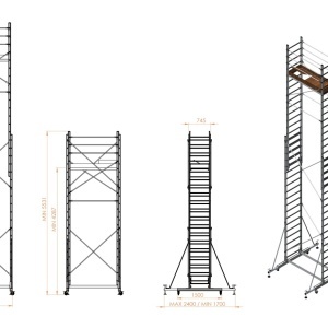 Schela mobila aluminiu telescopica 2x5(m), inaltime lucru 10 metri, o platforma 1,6x0,6(m), max 200kg/mp - CNO-SME-MEGA10 - Img 2