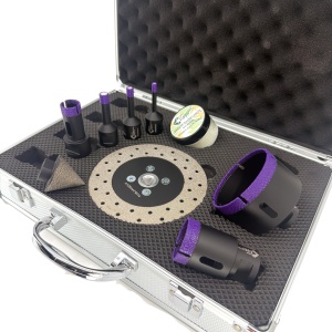 Set carote diamantate pt. gresie portelanata & piatra - diam. 6, 8, 10, 20, 35, 68 (mm), freza conica, disc taiere si ceara 3DTECH - Super PREMIUM - DXDY.NEODRILL.9SET - Img 9