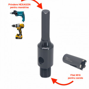 Adaptor carote M16 pentru utilizare la masini cu prindere Hexagonala sau mandrina cu bacuri - DXDY.117.HEX - Img 4