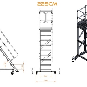 Scara industriala din aluminiu cu 3-8 trepte, platforma si roti ajustabile, h=100-225(cm), inaltime lucru 3-4,25(m) - CNO-SME-ALPL1 - Img 6