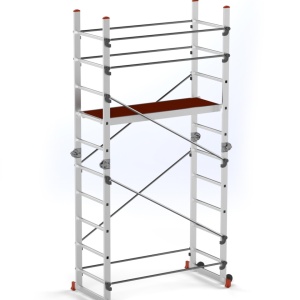 Schela aluminiu mobila cu doua scari pliabile 2x5 trepte, inaltime 3m, platforma 1,35x0,45(m), max. 150kg - CNO-SME-ACRO4M